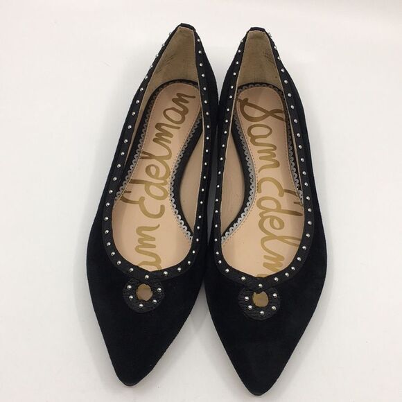 Sam Edelman Rini Black Suede Point Toe Silver Studded Key Hole Ballet Flats Sz 6 - Picture 3 of 16